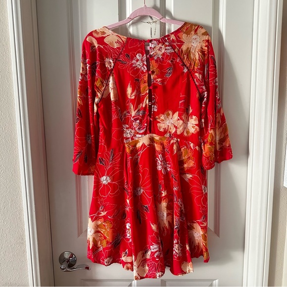 Free People Red Floral Vintage Long-Sleeve Mini Dress - Picture 8 of 15